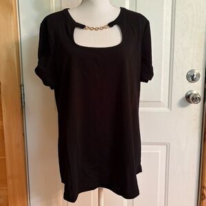 Nel + Lo Black and Gold Cut Out Blouse with Flowing Fabric size 2X